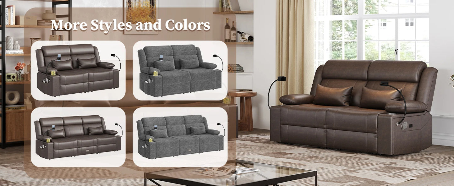 LEVELEVE Home Theater Seating,RV Reclining Sofa Set with Adjustable Headrest, Recliner Sofa with Heat and USB&Type-C, Dawer