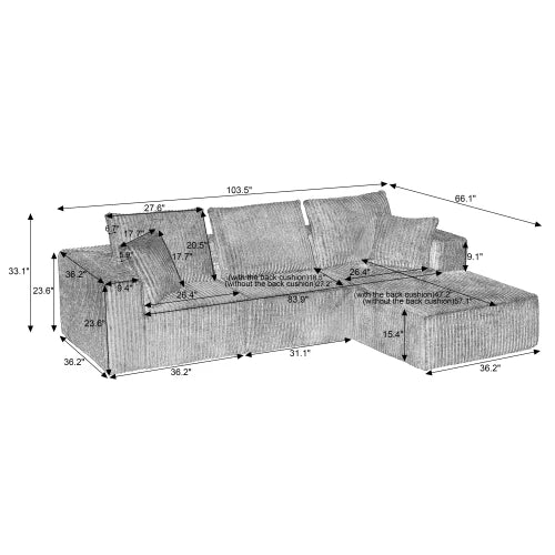 Modular Sectional Sofa, Modern Corduroy Cloud Couch with Deep Seat, Upholstered 4-Seater Sofa for Living Room