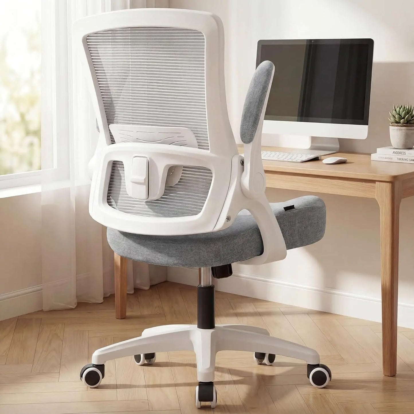 Office Desk Gaming Chair Computer High Back Mesh Seat with Rolling Wheels Ergonomic Adjustable Comfy Flip-up Armrests Lumbar Sup