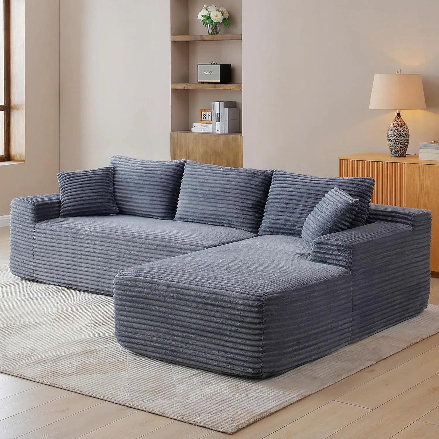 118" Compressed Sofa for Living Room L Shaped Boneless Couch, Modular Sectional Sofa, Sofa Bed Memory Foam Couches with Chaise
