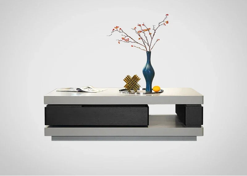 Minimalist light luxury villa coffee table smoked wood color baking paint rotating storage modern simplicity