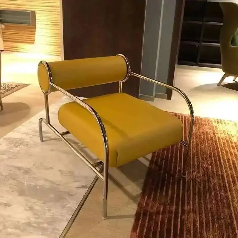 Nordic Fabric Living Room Chairs Stainless Steel Single Sofa Recliner European Living Room Furniture Home Leisure Back Armchair