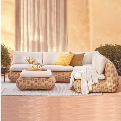Outdoor rattan woven sofa, balcony, courtyard sofa, coffee table, outdoor rattan woven furniture