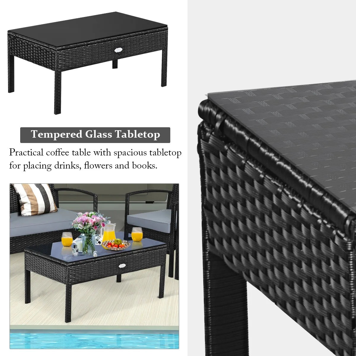 Garden Furniture Sets4 Piece Outdoor Rattan Furniture Set with Cushions Sofa and Coffee Table for Garden Patio Deck