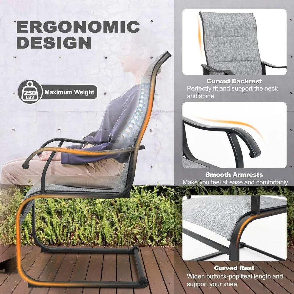 Outdoor Patio Dining Chairs Set of 2 Padded High Back Breathable Spring Motion Patio, Lawn & Garden