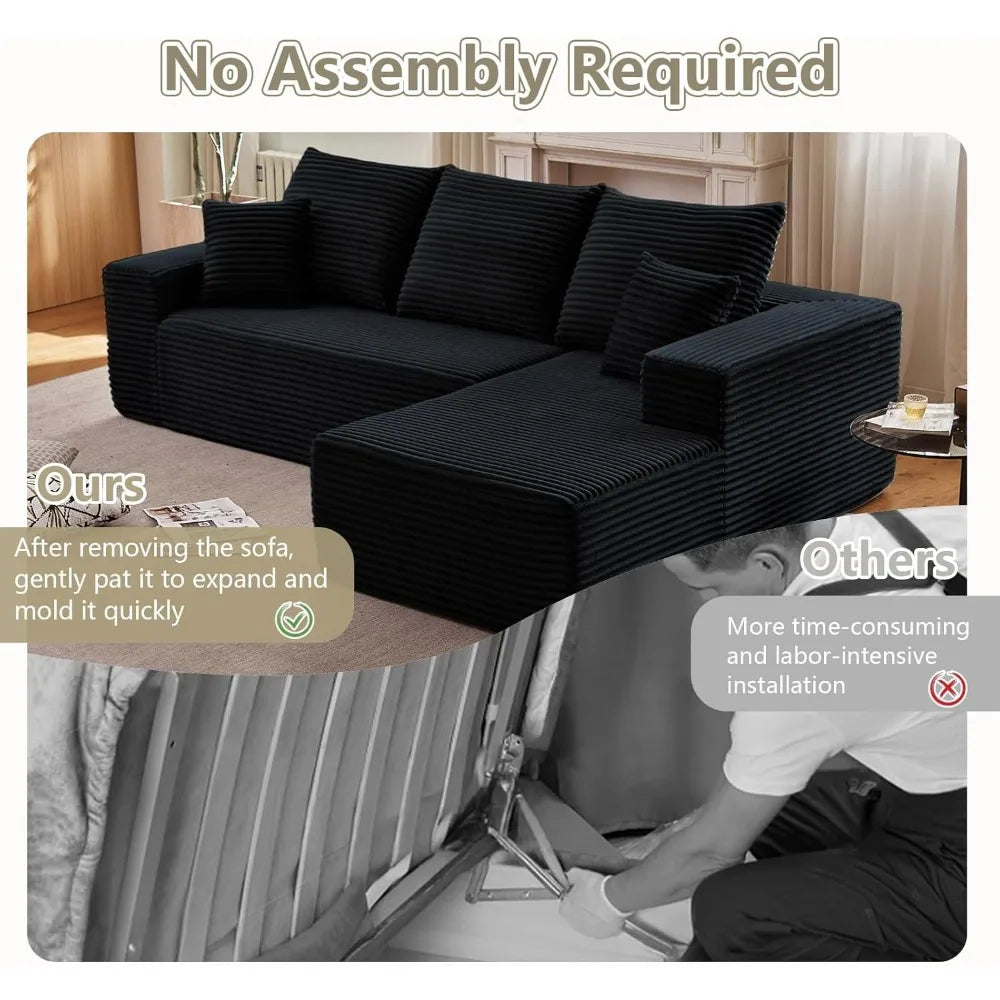 Sectional sofas for living spaces: plush l-shaped cloud-like couch with chaise, stylish cozy corduroy design"