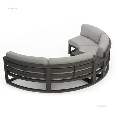 Outdoor Waterproof Sun Protection Garden Sofas Curved Outdoor Sofa Aluminum Alloy Courtyard Villa Reception Sofa Coffee Table L