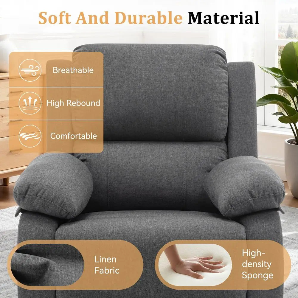 Recliner Chair, 360 Swivel Rocker Chair for Adults, Small Rocking Recliner for Small Spaces, Upholstered Fabric Glider Recliner