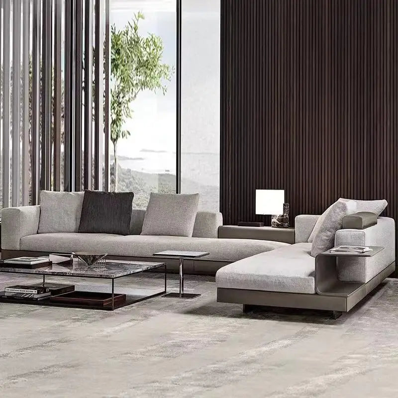 Modern Minimalist Living Room Furniture Microfiber Leather 3 Seat Section Couch Line Fabric Modular Sofa