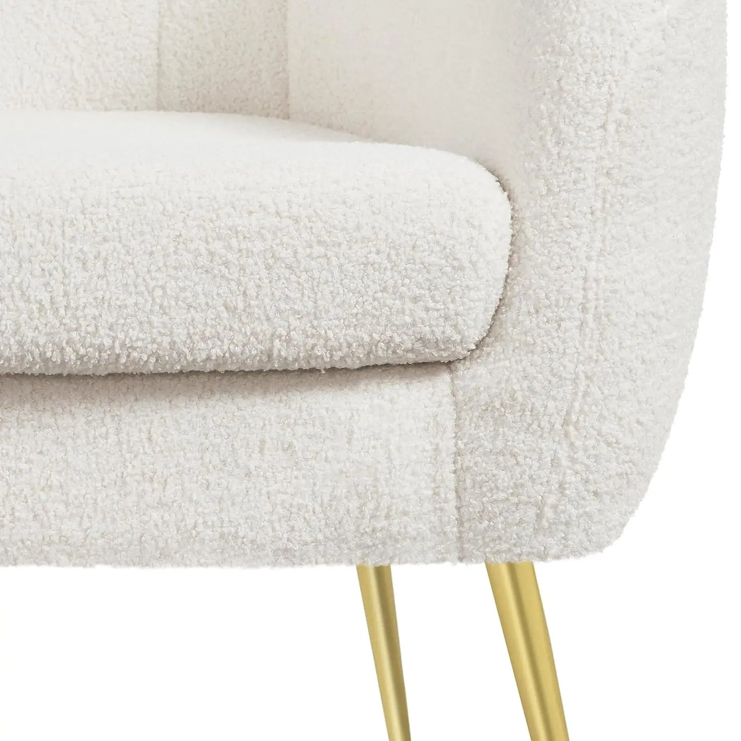 Sherpa Fabric Accent Chair, Modern Cozy Vanity Chair with Gold Metal Legs, Boucle Fabric Armchair with Removable, Customized