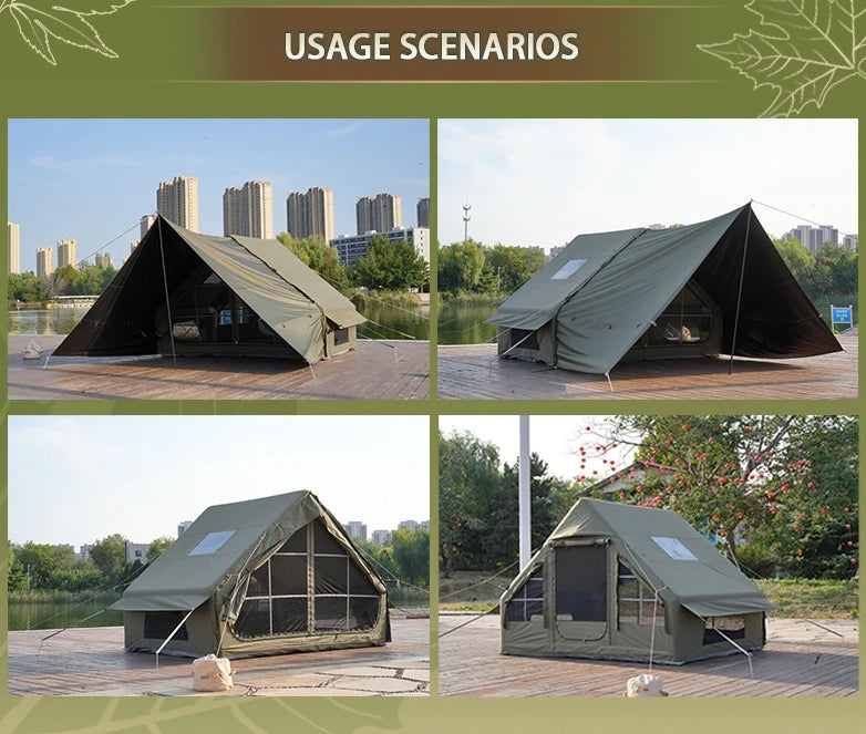 Large Outdoor Rainproof Shade Camping Inflatable Tent with Expanded Canopy Set One-piece Air Columns Parent-child Camp Marquee