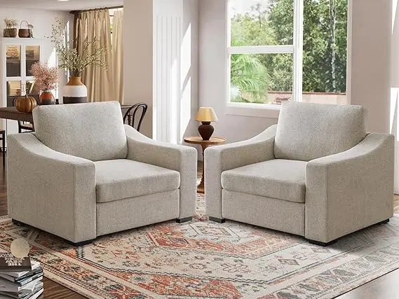 47" W Oversized Accent Chair Set of 2, Linen Fabric Modern Armchair, Washable Covers, Comfy Upholstered Large Chair Armchair So