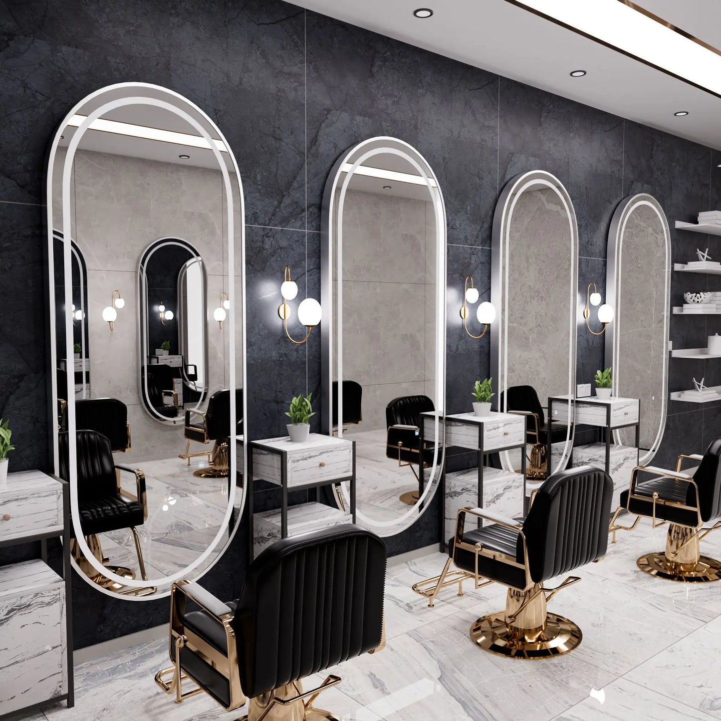 3PCS Professional LED Light Hair Salon Mirror - Large Modern Single-Sided Dressing Station for Barbershop Styling