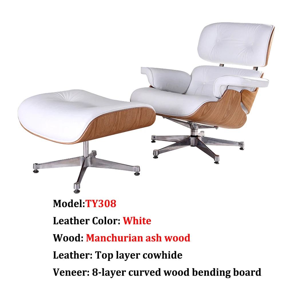 Replica Mid Century Tall Size Chaise Genuine Leather Lounge Chair With Ottoman Black Walnut and Palisander Living Room Chairs