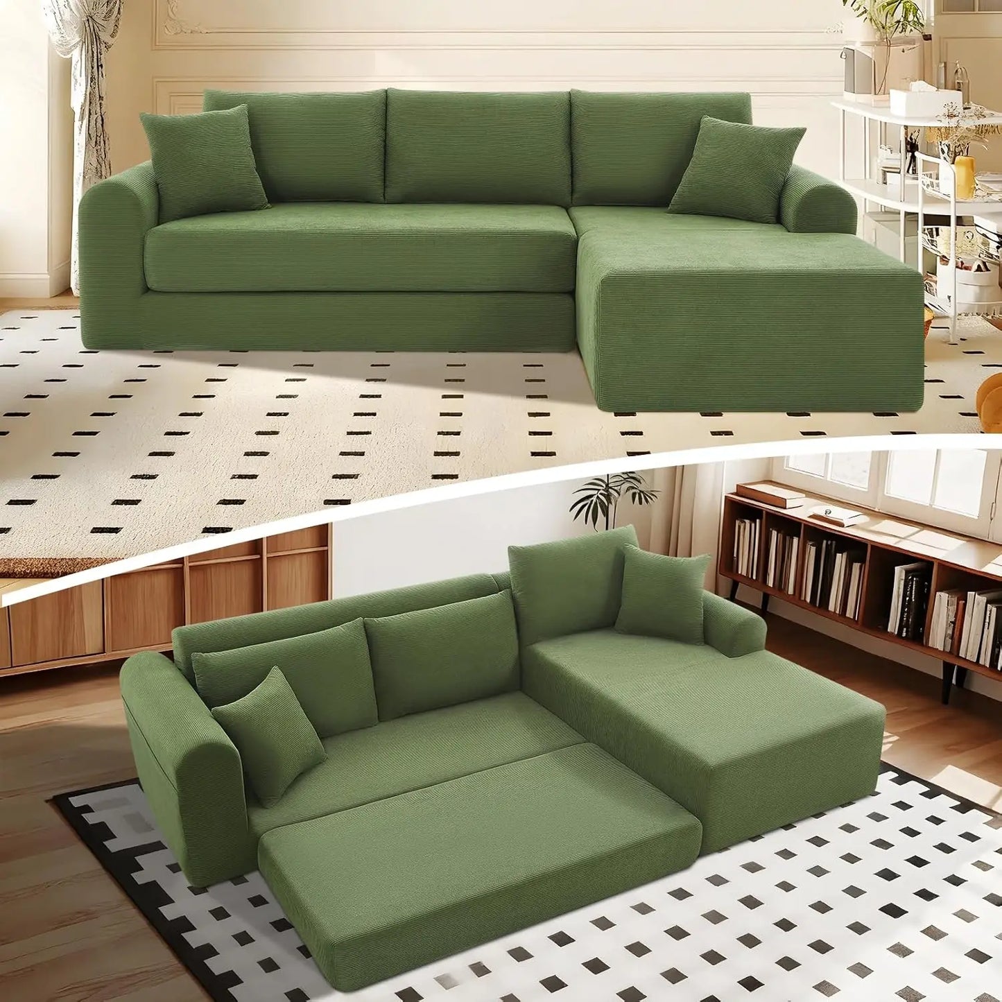Modular Sectional Couch in a Box 103" L Shaped Boneless Cloud Couch with Deep Seat, Convertible Sofa Bed for Living Room Bedroom