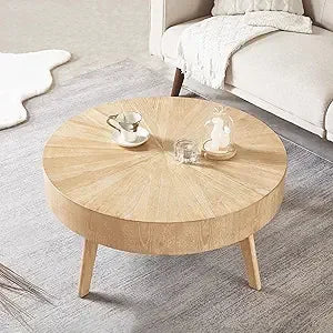 2-Piece Solid Wood Coffee Table Set, Rustic Round Farmhouse End Tables for Living Room, 31x31x16 in, Light Brown