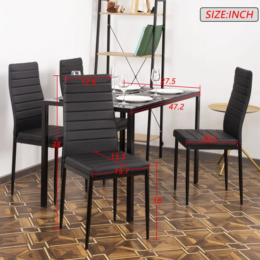 Dining Room Table Set 5-Piece Kitchen with 4 Faux Leather Metal Frame Chairs