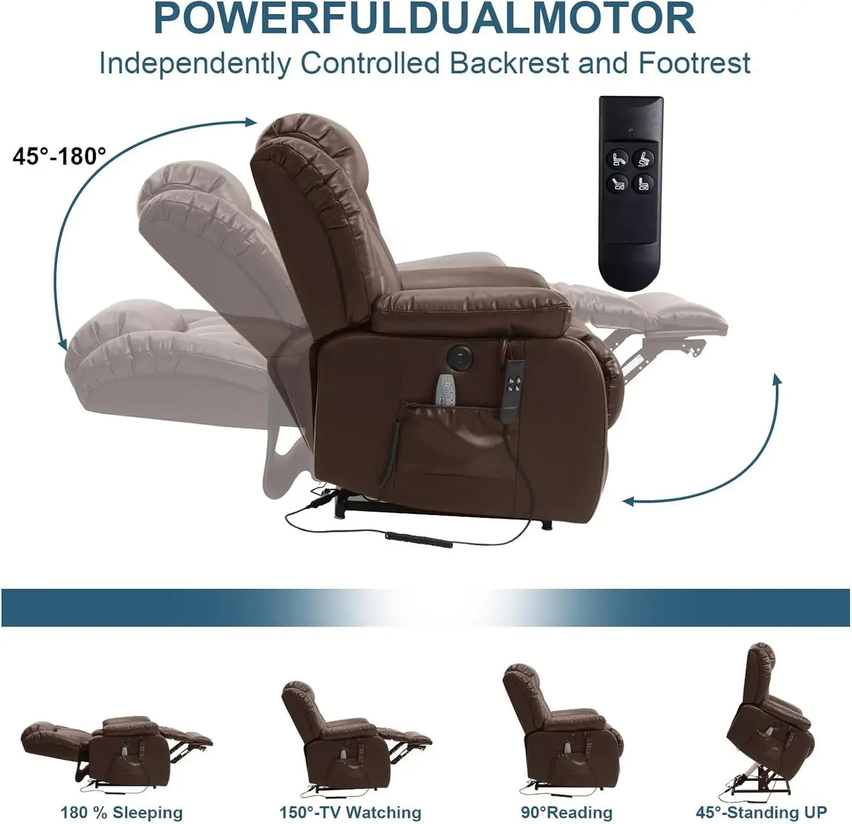 Dual Motor Power Lift Recliner Chair for Elderly, Infinite Position Lay Flat Lift Chair with Massage and Heat, USB Ports