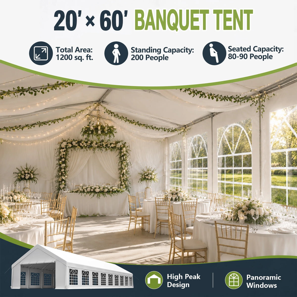 20x60FT Large Outdoor Event Tent Heavy Duty White Party Canopy Double Doors 18 PVC Windows Waterproof Steel Frame For Banquet Wedding Market