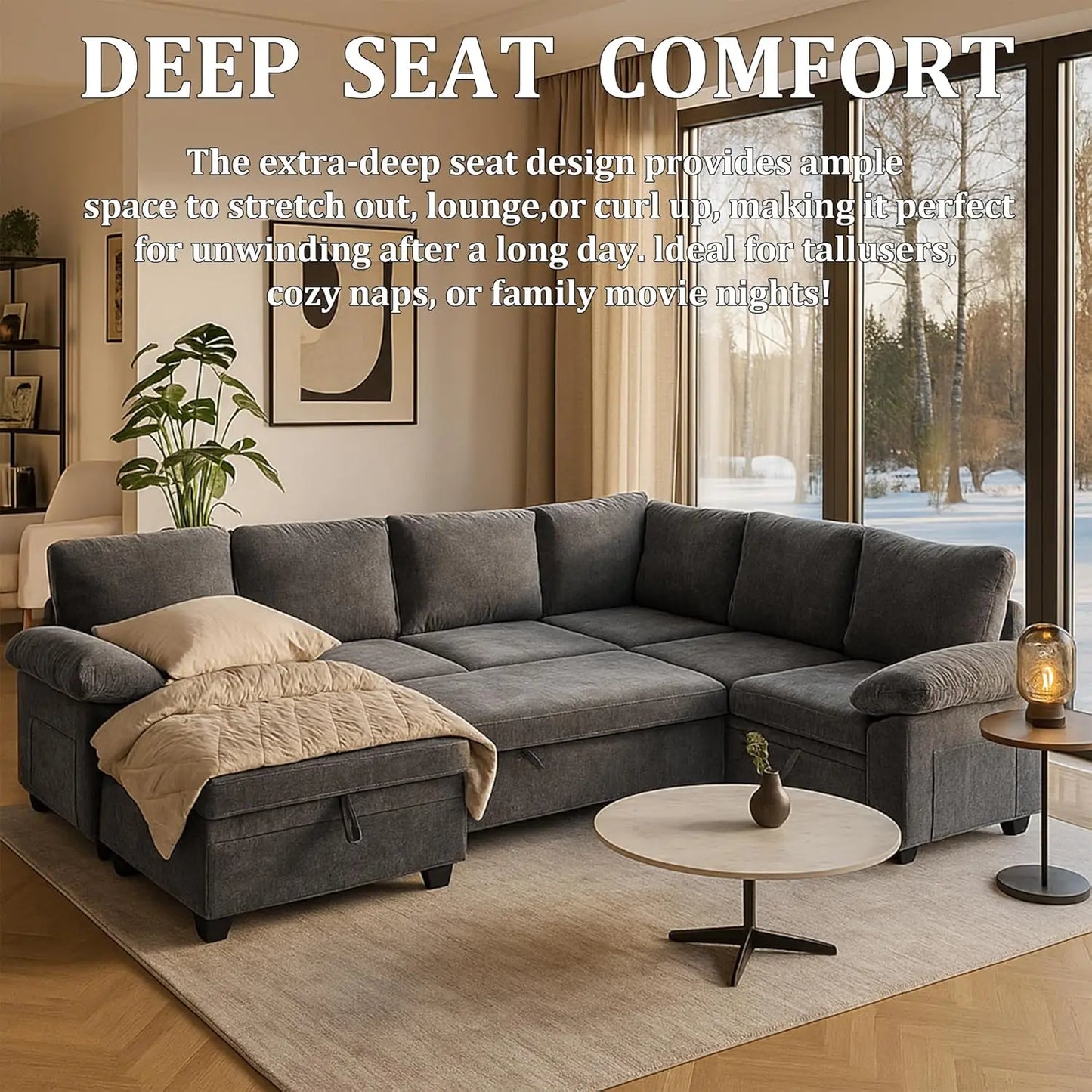 108 Inch Sectional Sleeper L Shaped Sofa with Pull Out Bed, 7 Seat Modular Sectional Sofa with Storage, Modern, Customized