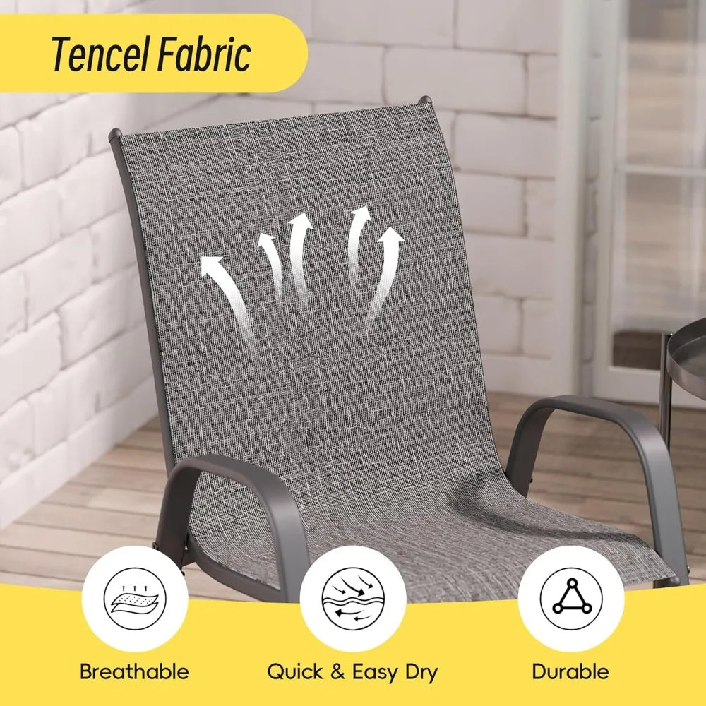 HOME - Patio Chairs Set of 6, Stackable Outdoor Dining Chairs Set with Breathable Seat Fabric, All-Weather