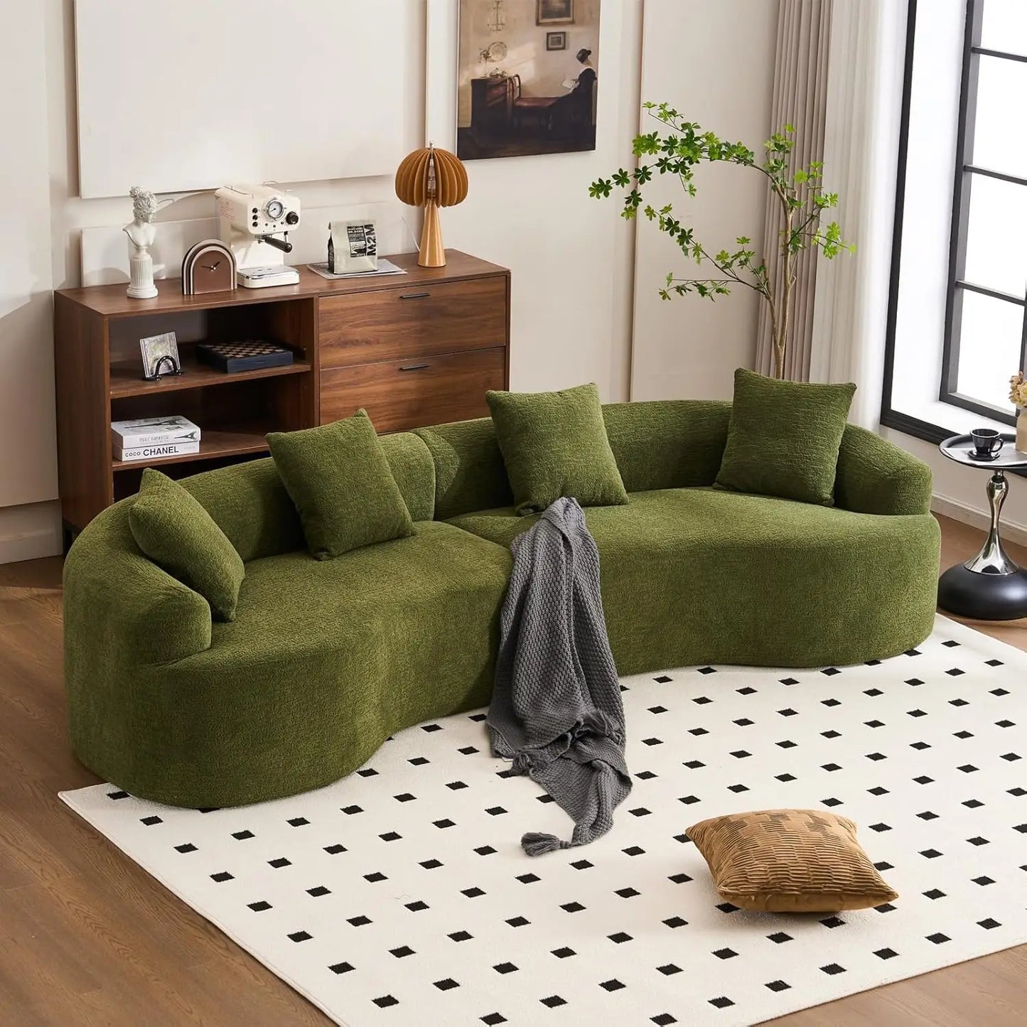 110.2" Curved Sectional Sofa,Luxury Wood Grain Chenille Fabric, Oversized Sectional Sofa,Compression Curved Couch for Living Roo