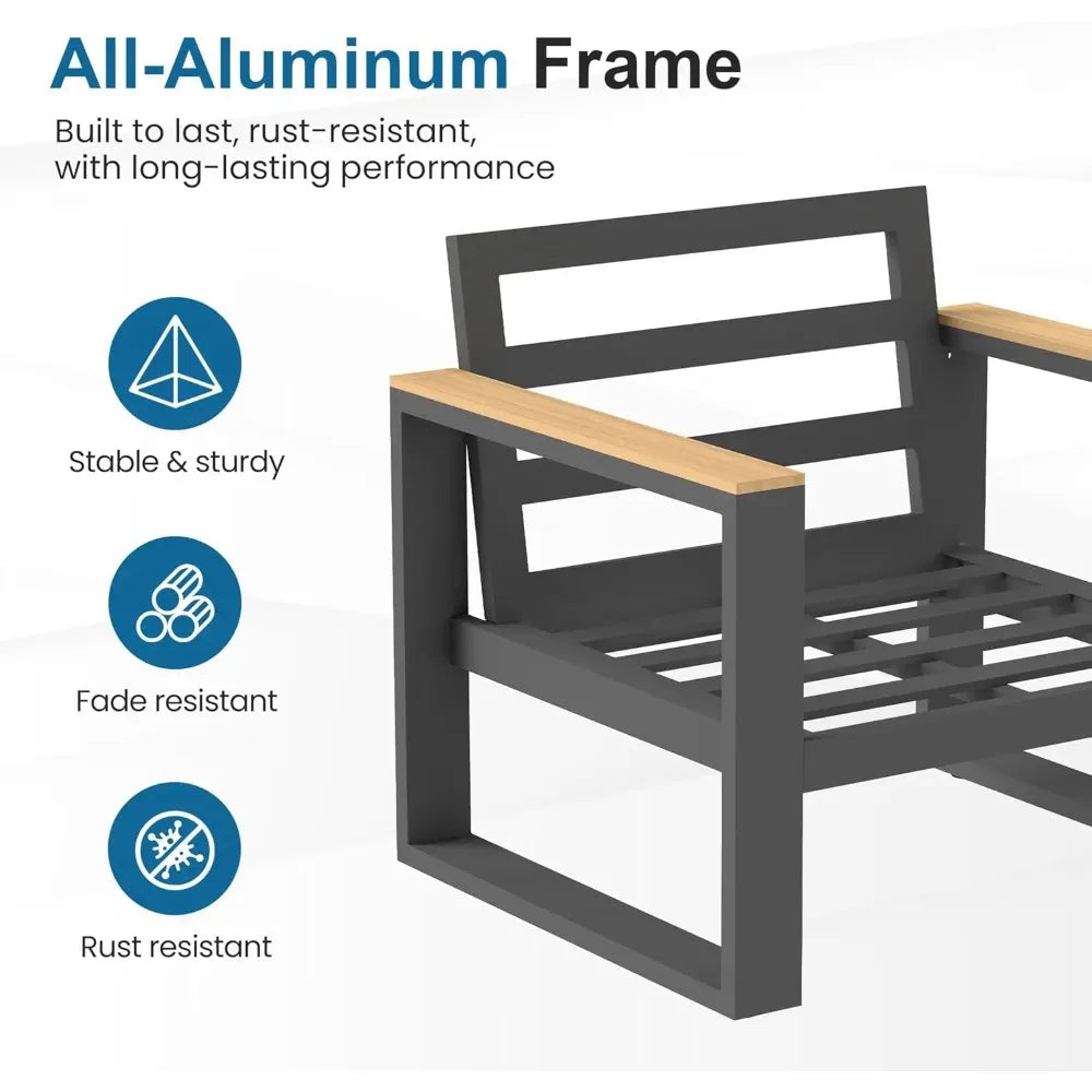 Aluminium Outdoor Patio Chairs, 2 All-Weather Metal Patio Sofas with Height Adjustable Feet, Outdoor Patio Terrace Garden Chairs