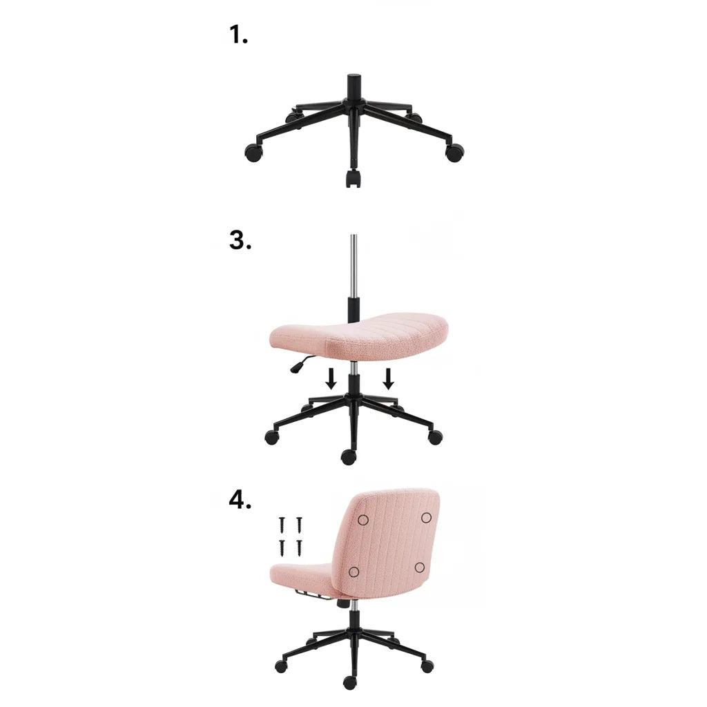 Pink Teddy Fabric Criss-Cross Desk Chair, Armless Swivel Seat with Wheels & Adjustable Height for Home Office