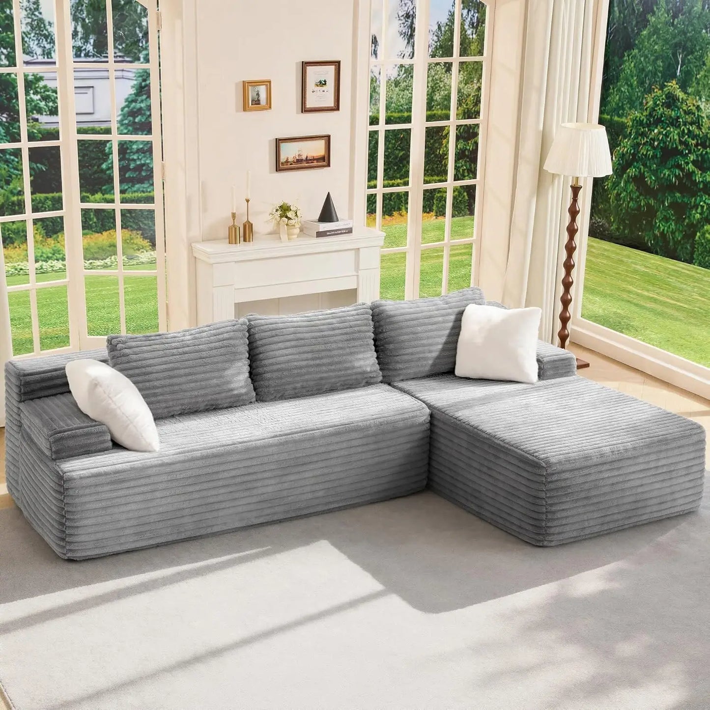 Modular Sectional Sofa Boneless Couch L-Shape Couch 3 Seat Modular Couch Memory Foam Sectional Couches for Living Room, Custom