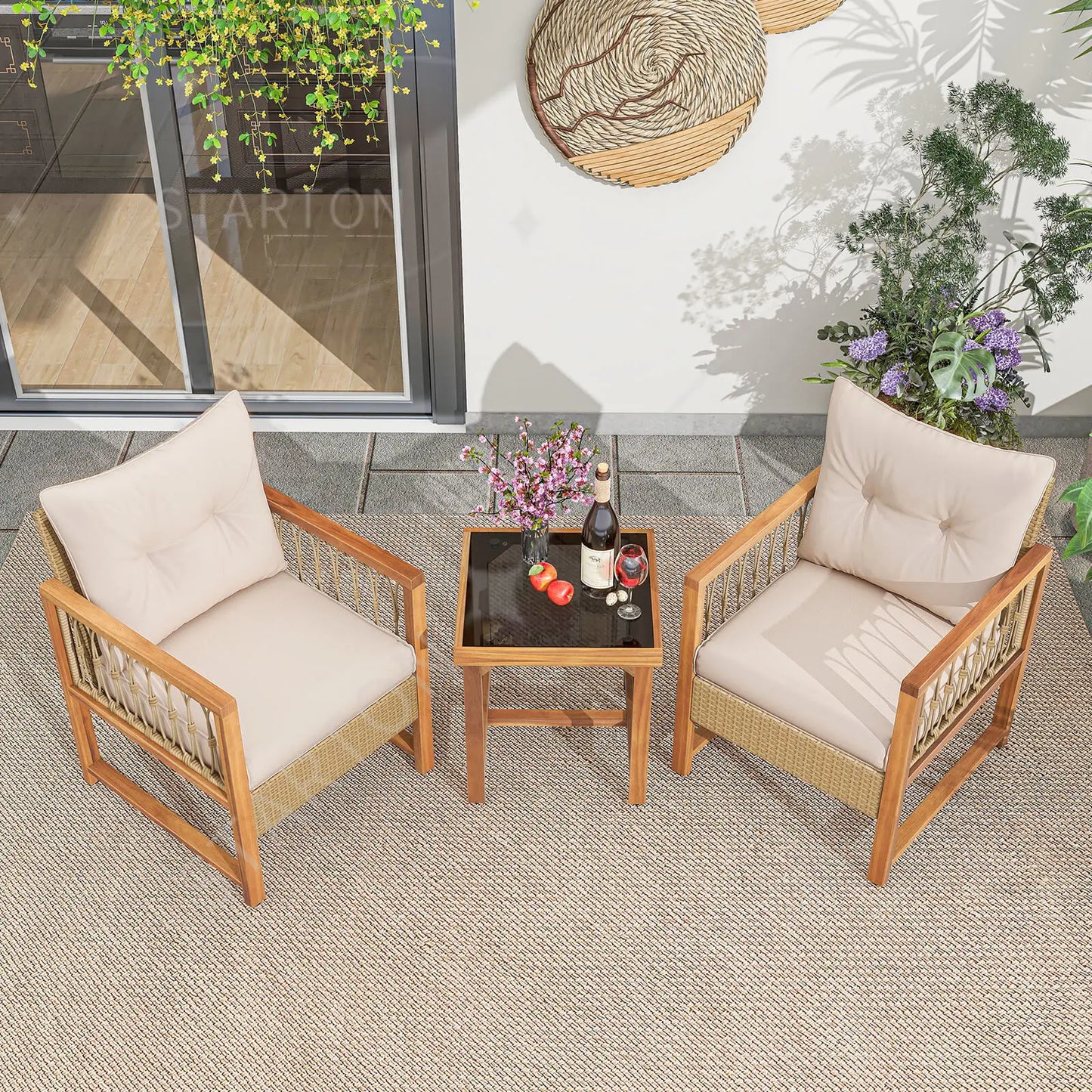 Popular Choice 3 PCS Patio Furniture Set Outdoor PE Wicker Conversation Bistro Set
