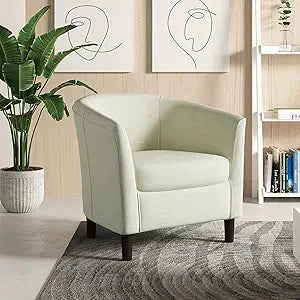 Accent Chair, Upholstered Faux Leather Barrel Chair with Nailed Trim, Comfy Club Armchair for Reading Living Room Bedroom Waitin