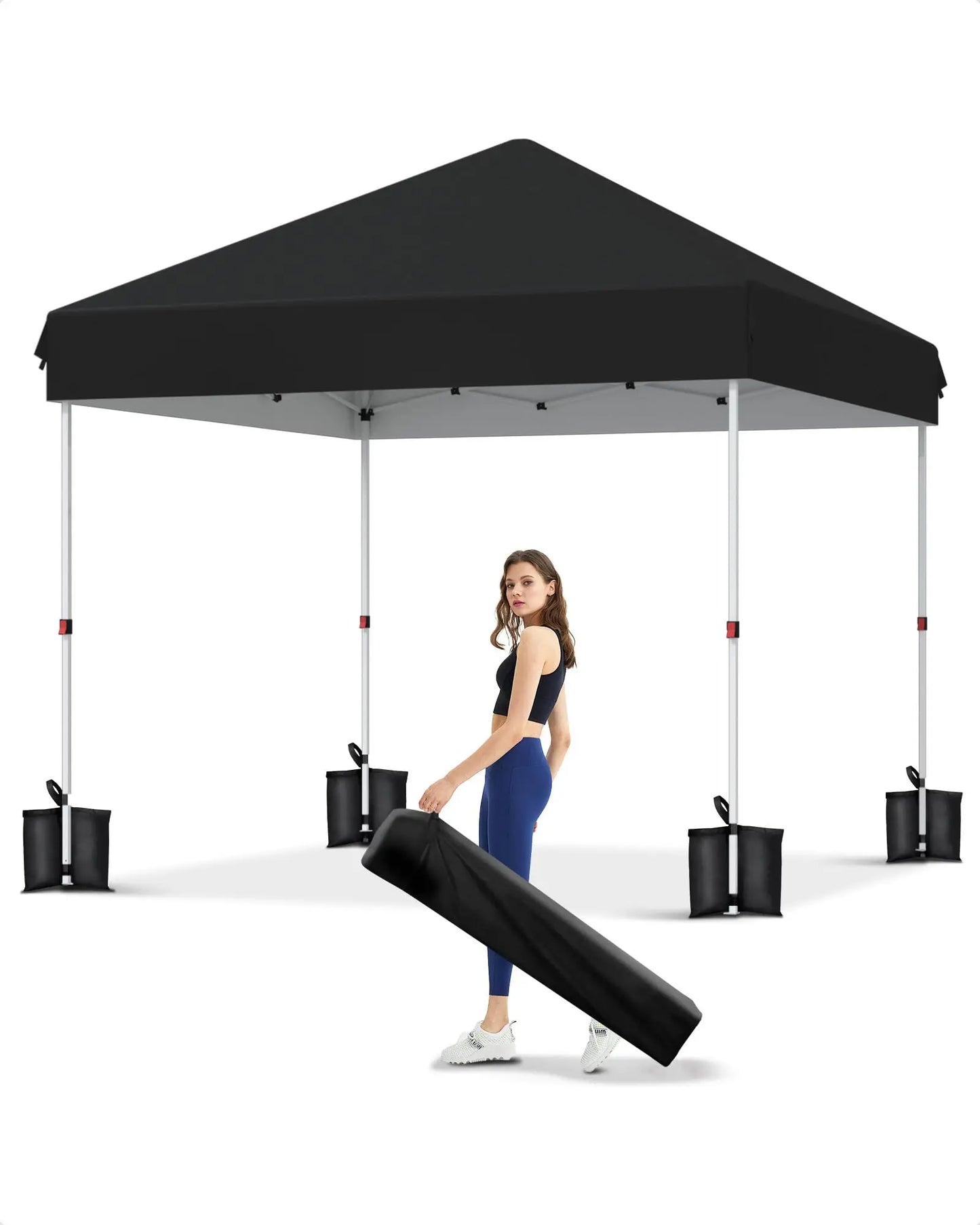 10x10 FT Pop Up Canopy Tent with 3 Adjustable Heights – Outdoor Sun Shade Shelter, 4 Sandbags & Carry Bag, for Parties & Events