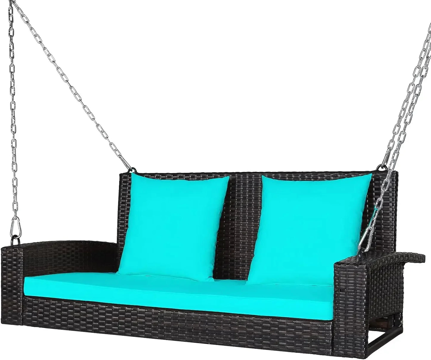l Hanging Porch Swing, 2-Person Outdoor Wicker Swing Chair Bench With Cushions, Steel Chains For Garden, Backyard, Deck L