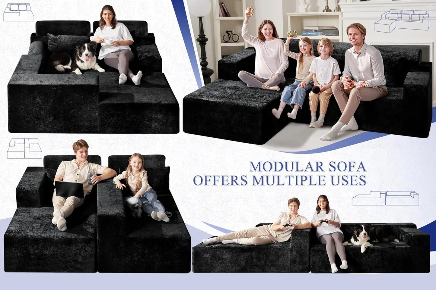 105 L-Shape Modular Sectional Sofa Couch for Living Room, No Assembly Required, Modular Comfy Sofa with Deep Seat