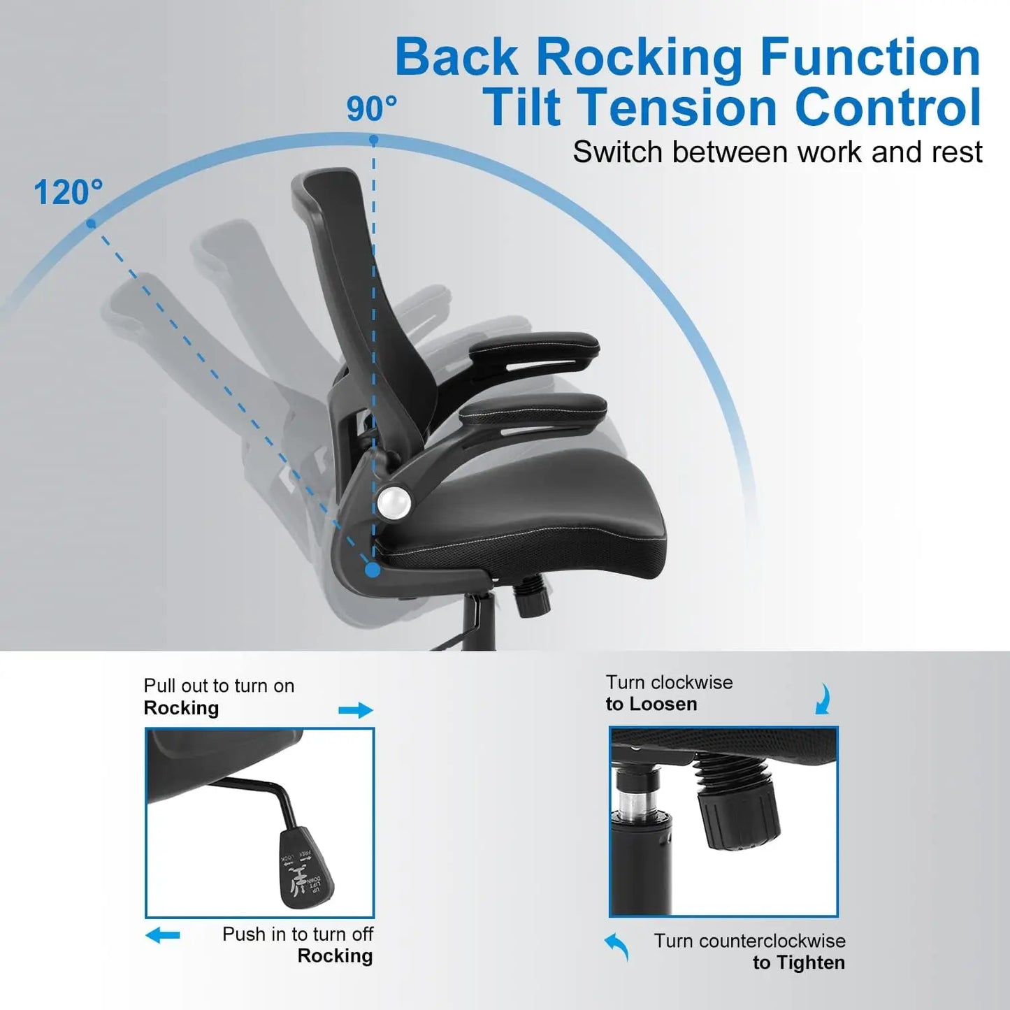 Ergonomic Office Chair with Adjustable Lumbar Support, PU Leather Seat and Flip-up Arms for Home Office Comfort