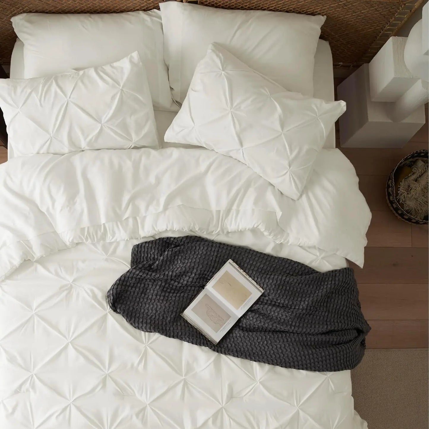 King Size Comforter Set Ivory Bed in a Bag King Size 7 Pieces GentleSoft™ Pintuck Bed Set Gift for Family Pinch Pleat Ivory Comf