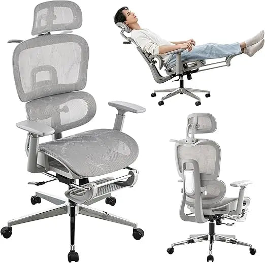 Adjustable Ergonomic Mesh Office Chair, Breathable High Back Computer Desk Chair with 6D Lumbar Support & Retractable Footrest
