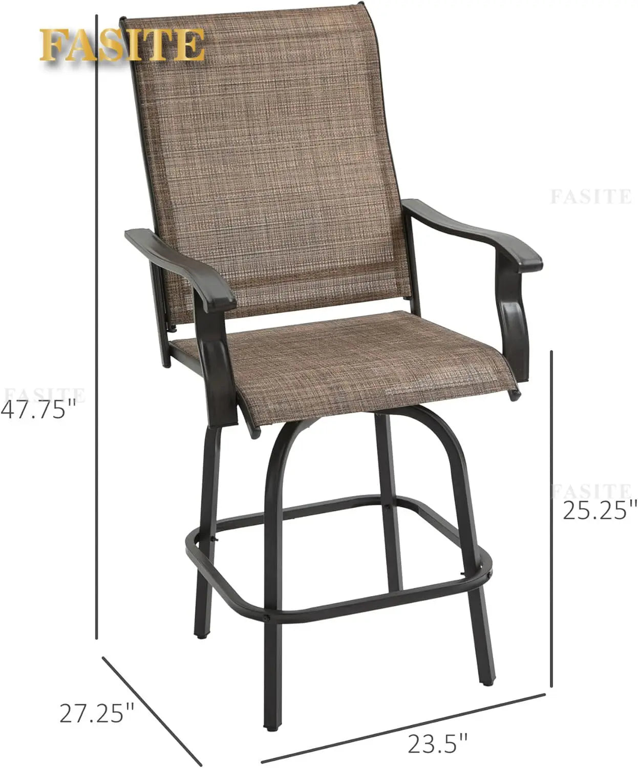 Set of 2 Outdoor Swivel Bar Stools with Armrests, Bar Height Patio Chairs with Steel Frame for Balcony, Poolside, Backyard