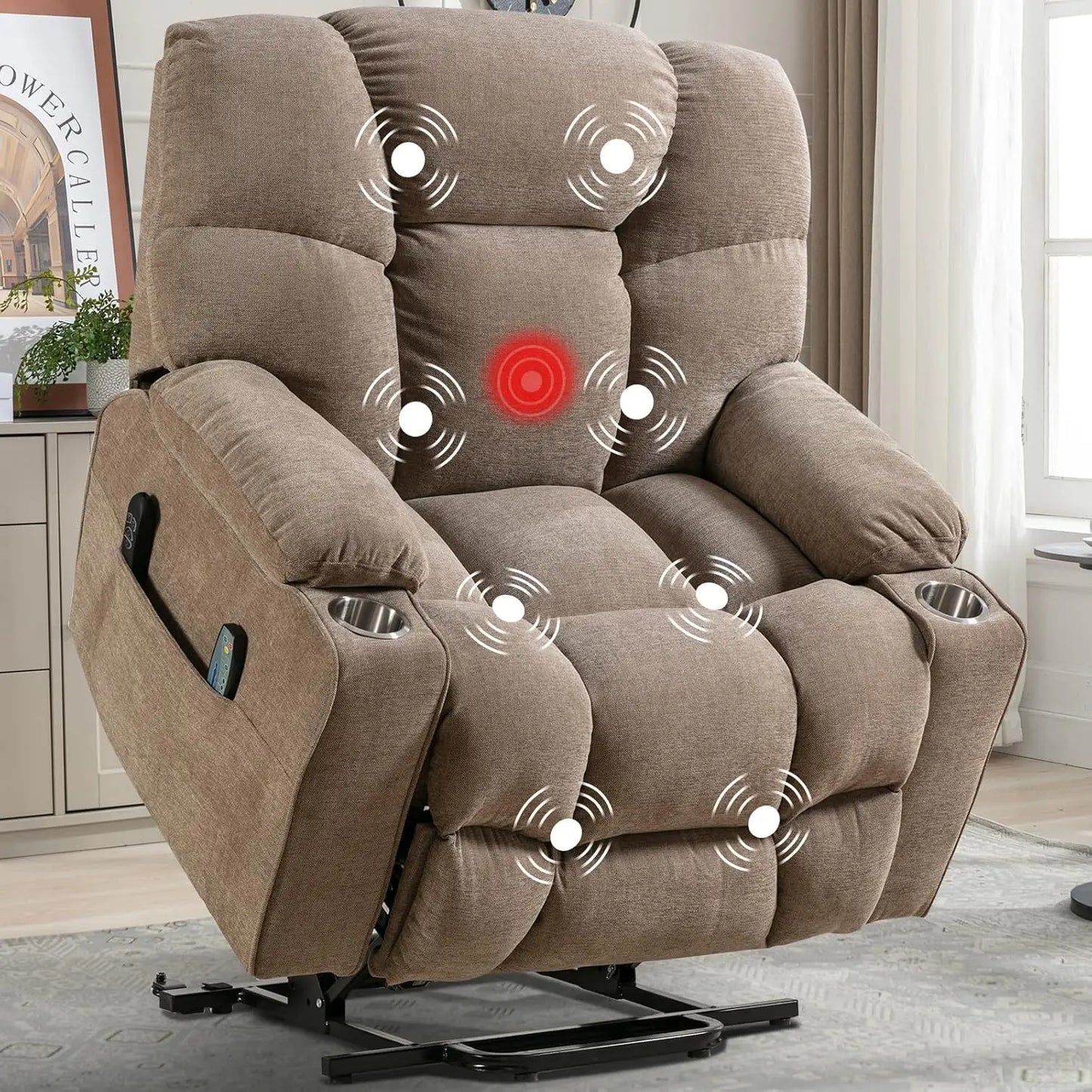 EBELLO Oversized Power Lift Recliner Chair for Elderly, Electric Recliner Chair with Massage and Heating with USB Port