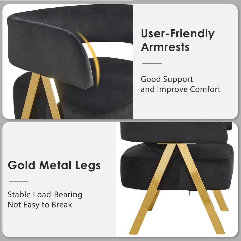 Modern Black and Gold Accent Chairs Set of 2, Velvet Barrel Accent Chair for Living Room Bedroom, Comfy Reading Armchair