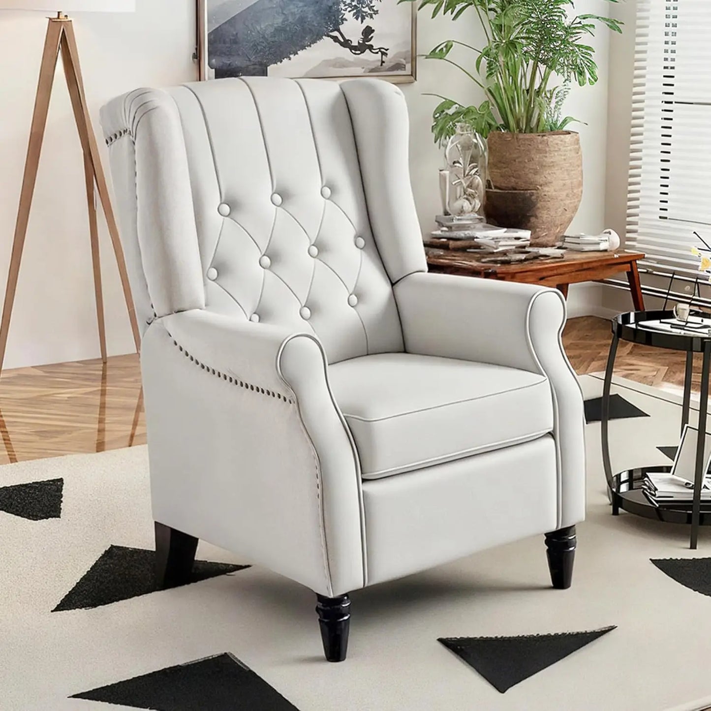 Pushback Recliner Chair for Adults, Mid Century Wingback Accent Chair with Rivet Decoration, Tufted Upholstered Single Sofa