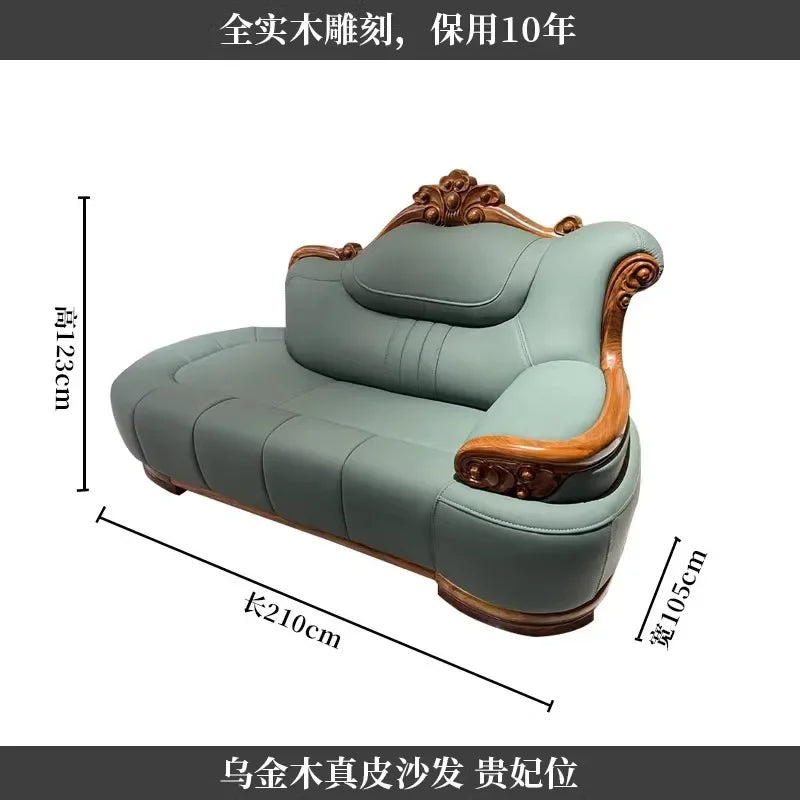 New Chinese-style simple ebony leather sofa luxury villa living room size apartment solid wood furniture corner combination