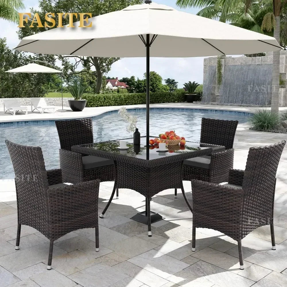 Terrace Furniture Set, Including 8 Cushioned Chairs and 2 Square Tables with Umbrella Shaped Hollow Grey Outdoor Chairs