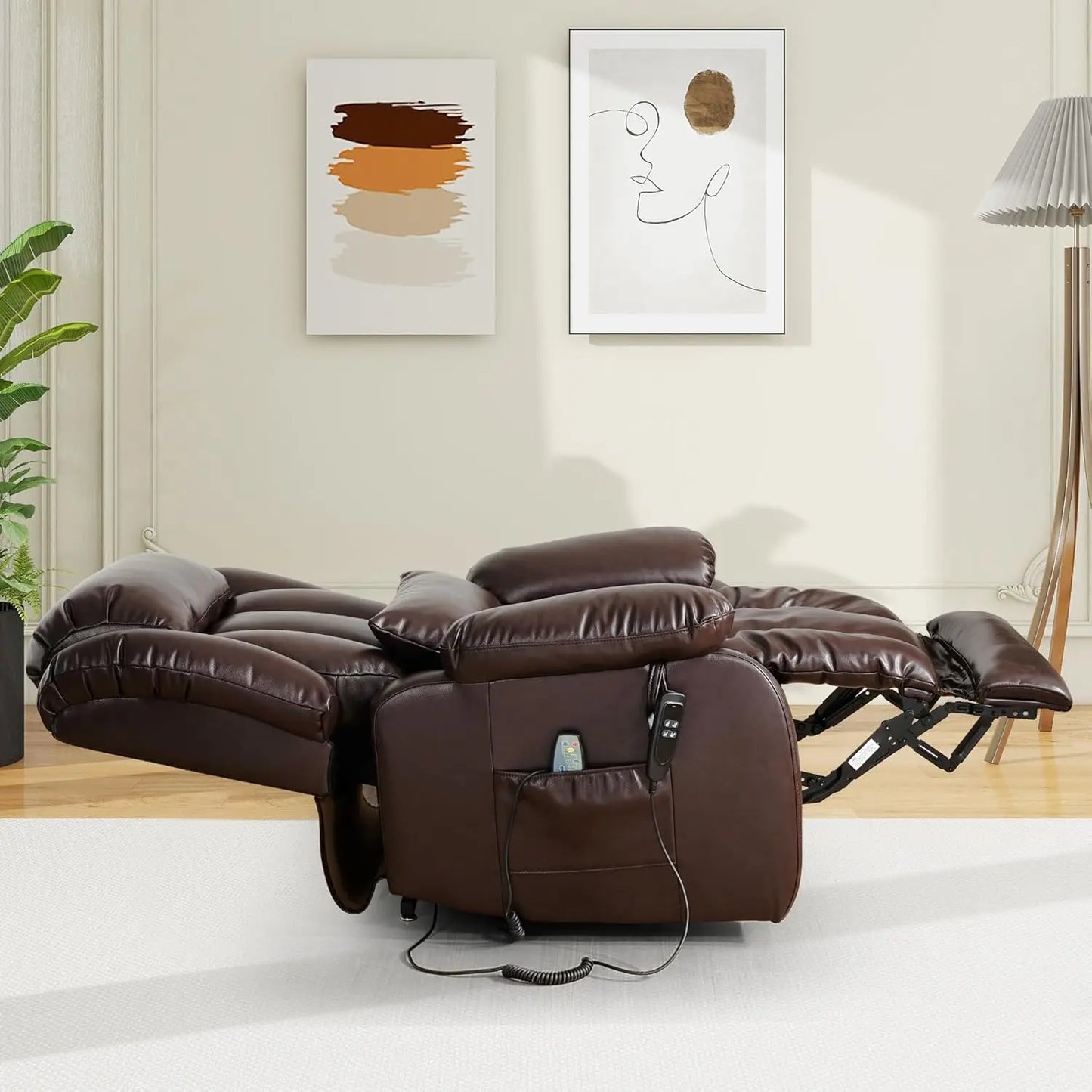 Large Genuine Leather Power Lift Recliner Chair for Elderly, Dual Motor with Massage and Heating,with Double Lumbar, Customized