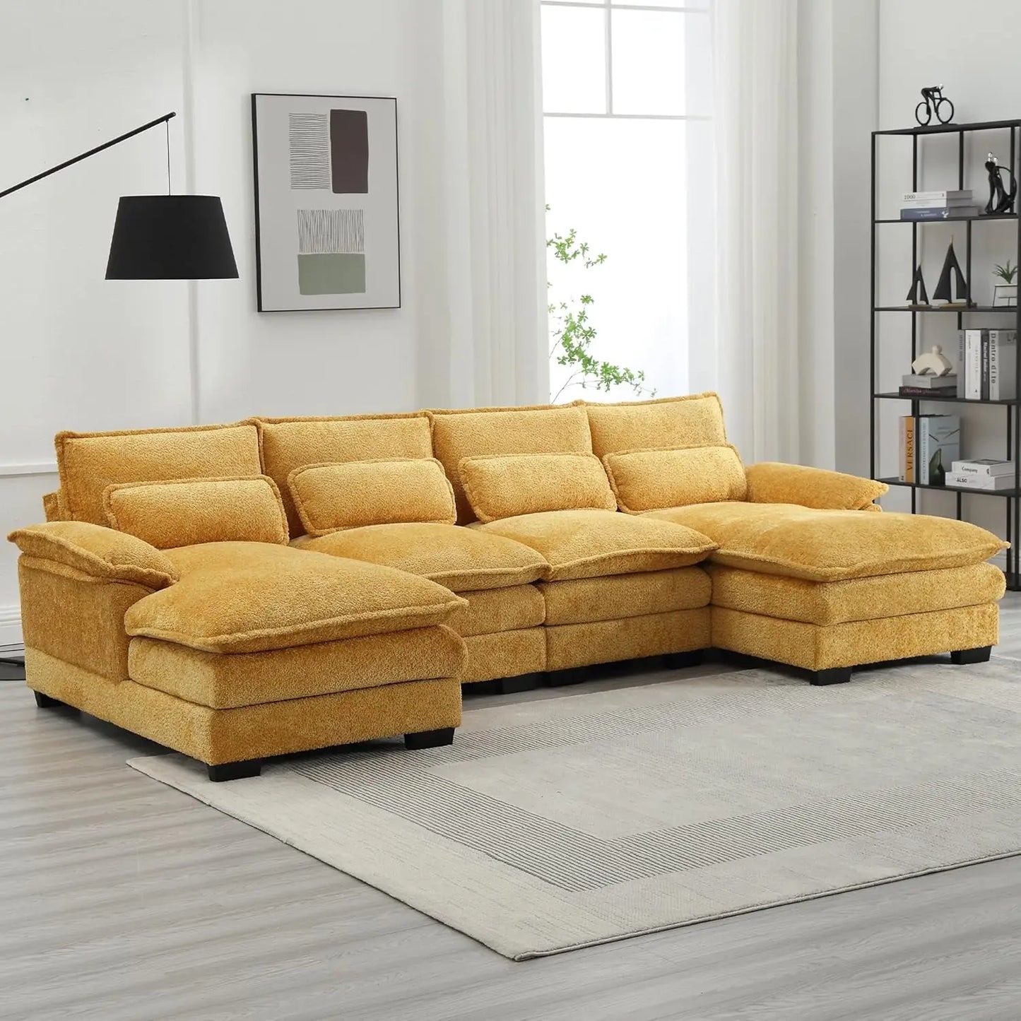 110'' U-Shaped Sectional Couch, Modern Chenille Extra Large Modular Sofa with 4 Cushions, Memory Foam Funiture Set