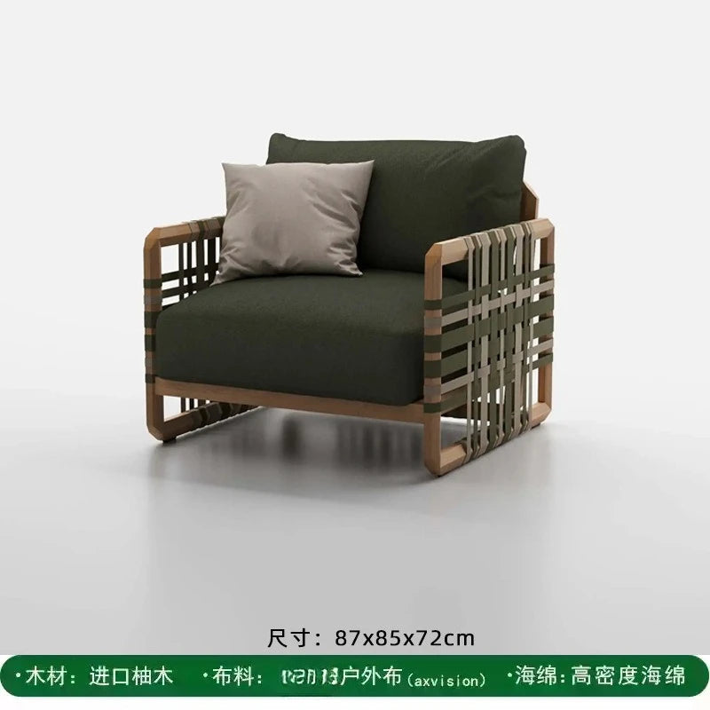 Outdoor solid wood sofa villa terrace rattan chair leisure combination furniture