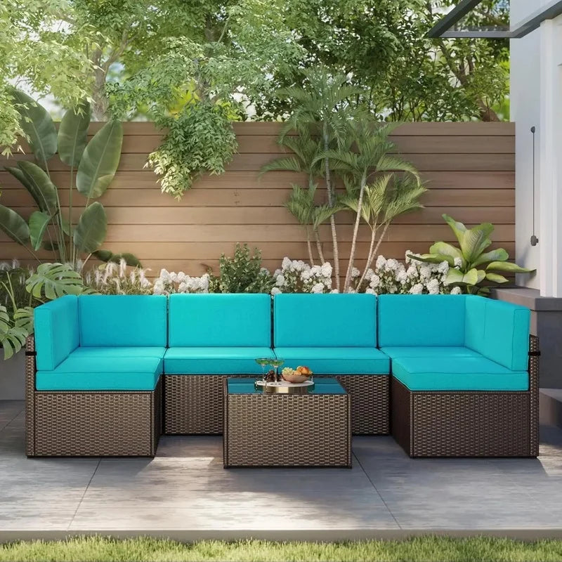 Outdoor Black PE Wicker Patio Sectional Sofa Set - All-Weather Couch Seating