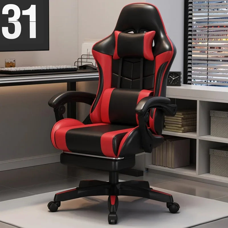 Video Game Desk Chair - Ergonomic Computer with Footrest and Comfy Lumbar Support, PU Leather Recliner with 360° Swivel