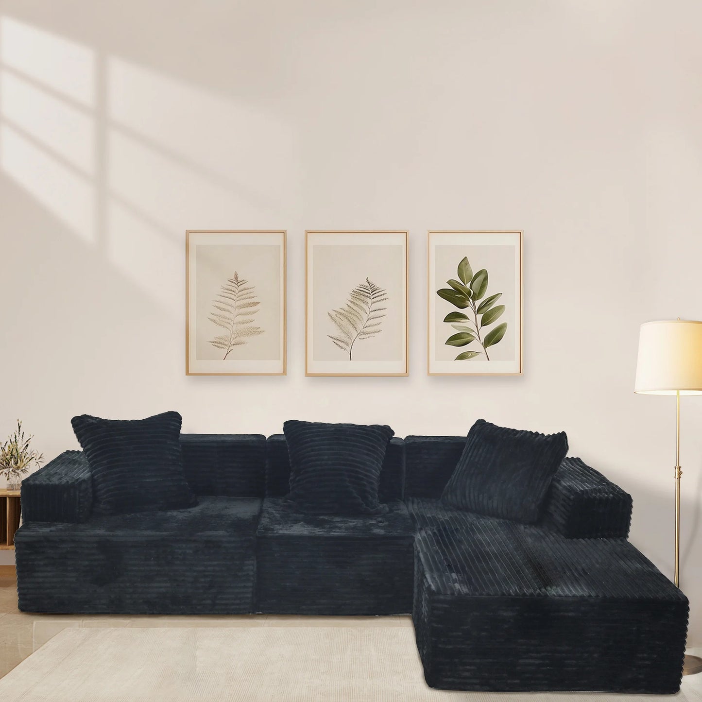 Minimalist compression combination sofa with boneless L-shaped and deep seat, comfortable lounge chair, living room, bedroom, ap