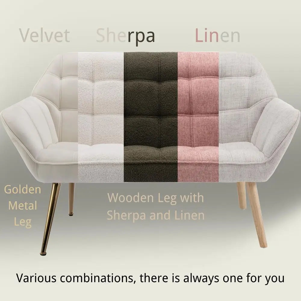 Loveseat Sofa, Modern Linen Upholstered Mini Couch 2Seater Fluffy Love Seat with Quilting Backs and Wood Legs for Small Space L
